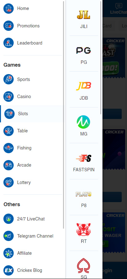 crickex app menu